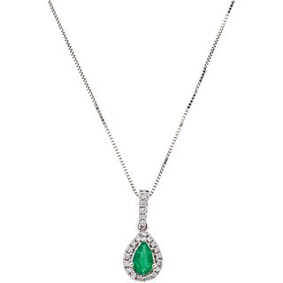 CHOKER AND PENDANT WITH EMERALD AND DIAMONDS. 10K WHITE GOLD