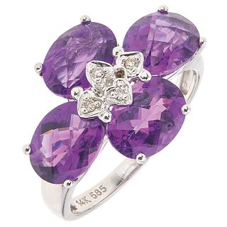 AMETHYSTS AND DIAMONDS RING. 14K WHITE GOLD