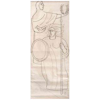 JOSÉ CHÁVEZ MORADO, Mujeres, Signed, Marker on tracing paper, 29.3 x 11.8" (74.5 x 30 cm)