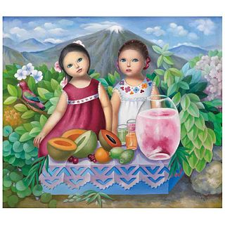 REGINA RAULL, Mercado de niñas, Signed, Oil on canvas, 27.5 x 31.4" (70 x 80 cm)