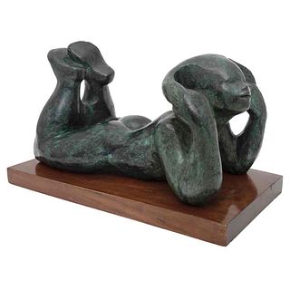 OLGER VILLEGAS, Trencitas, Signed, Bronze sculpture V/X on wooden base, 16.5 x 9.4 x 5.1" (42 x 24 x 13 cm), Certificate