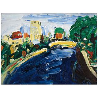PHIL KELLY, Blue Liffey, Signed on front, Signed and dated 02 Mex D.F. on back, Oil on canvas, 12 x 15.9" (30.5 x 40.5 cm)