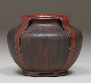 W.J. Walley Four-Handled Buttressed Vase c1910
