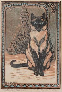 Elizabeth Norton Woodblock Siamese Cat c1930s