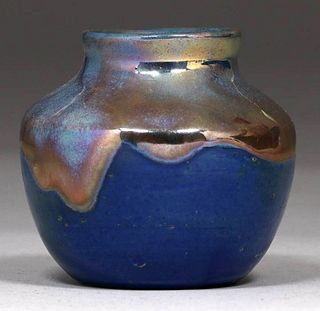 Pewabic Pottery Blue Drip Iridescent Vase