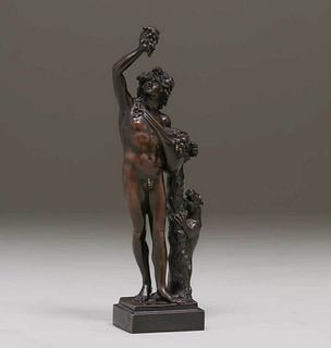 Antique Italian Bronze Nude Figural & Lion c1910