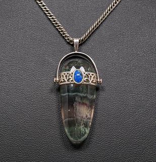 English A&C Sterling Silver, Agate & Lapis Pendant