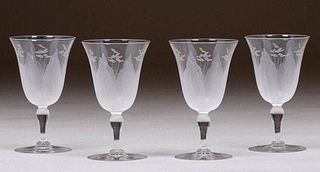 4 Gustav Stickley Lily Pattern Crystal Glasses c1915
