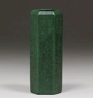 Weller Pottery Matte Green Six-Sided Vase c1910