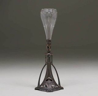 WMF Pewter & Etched Glass Vase c1905