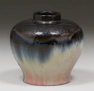 Fulper Pottery Mirror Black Flambe Glazed Vase c1910