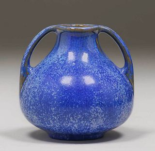 Fulper Pottery Two-Handled Blue Crystalline Vase c1920