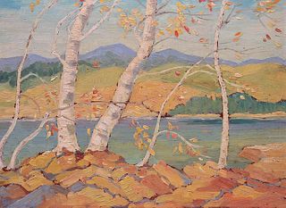 D.L. Ellerbrook Painting of Birch Trees c1920s