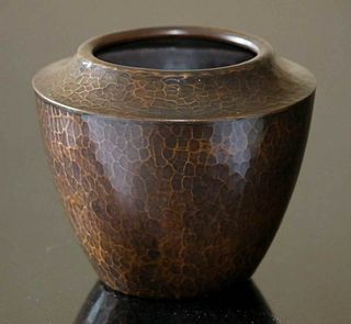 Roycroft Hammered Copper Notched Shoulder Vase c1920s