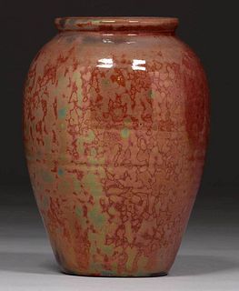 Pewabic Pottery Mottled Orange Iridescent Glazed Vase