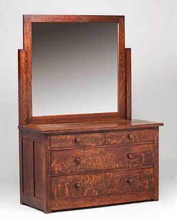 Massive Roycroft Four-Drawer Dresser with Mirror c1905