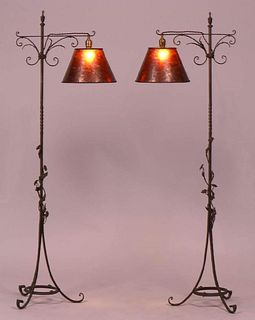 Pair Spanish Revival Forged Iron Floor Lamps c1920s