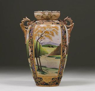 Japanese Nippon Moriage Landscape Vase