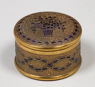 Art Nouveau Repousse Brass & Cobalt Blue Powder Box