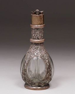 French Art Nouveau Sterling Silver Overlay Bottle