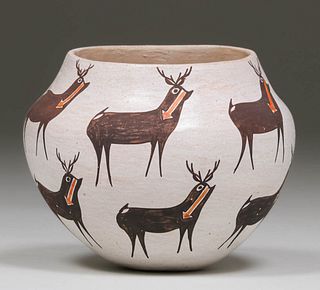 HEART-LINE DEER POLYCHROME POT; by CARRIE CHINO