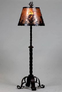 Arts & Crafts Spanish Revival Hand-Forged Iron & Mica Floor Lamp