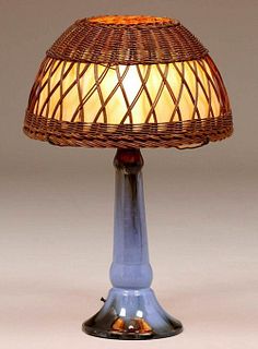 Fulper Pottery Lamp with Wicker Shade