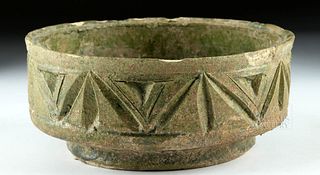 Roman Green-Glazed Footed Bowl - Geometric Motifs