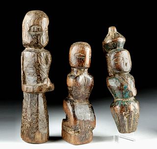 Early 20th C. Indian Carved Wooden Dolls (3)