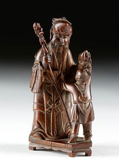 18th C. Chinese Rosewood Figure w/ Japanese Wood Box