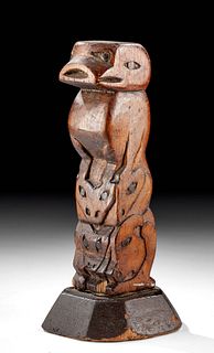 20th C. Salish Wood Totem Pole - Raven, Deer, Wolf