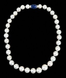 Pearl Necklace and Platinum Gemstone Clasp