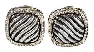 David Yurman Silver, Gold and Diamond Earrings