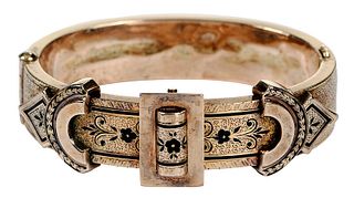 Antique Gold and Enamel Hinged Bracelet