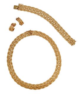 14kt. Woven Necklace, Earring and Bracelet Set
