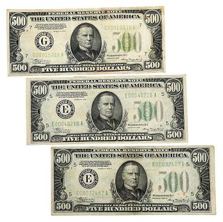 Three $500 Federal Reserve Notes