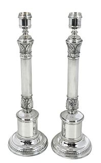 Pair Christofle Malmaison Silver Plate Candlesticks