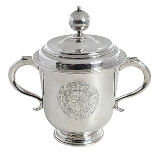 Queen Anne English Silver Covered Two Handle Cup