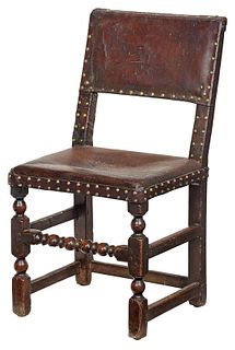 Cromwellian Leather Upholstered Side Chair
