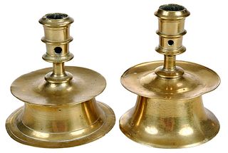 Two North European Brass Capstan Candlesticks