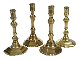 Two Pairs French Brass Candlesticks