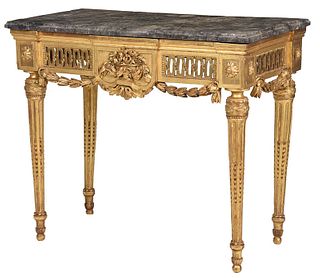 Italian Neoclassical Marble Top Console Table