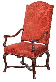 Louis XV Carved Walnut Open Armchair