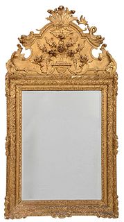 Louis XVI Style Relief Decorated Giltwood Mirror