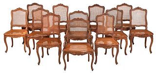 Assembled Set of 12 Louis XV Caned Dining Chairs