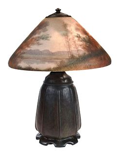 Handel Lamp with Signed Henry Bedigie Shade