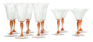 Set of 12 Etched Steuben Glass Stemware