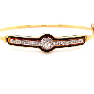 14k Diamond Enamel Bangle Bracelet