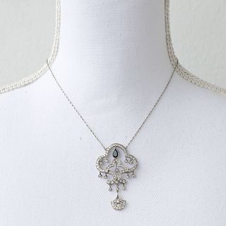 Platinum Diamond Sapphire Necklace