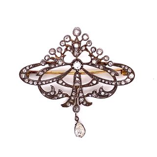 Victorian Silver Gold Diamond Brooch